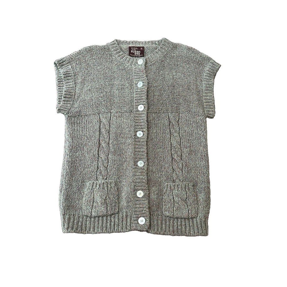 Vintage Susan Ess Cable Knit Sweater Vest Womens M Cardigan Academia Librarian